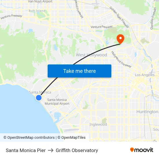 Santa Monica Pier to Griffith Observatory map