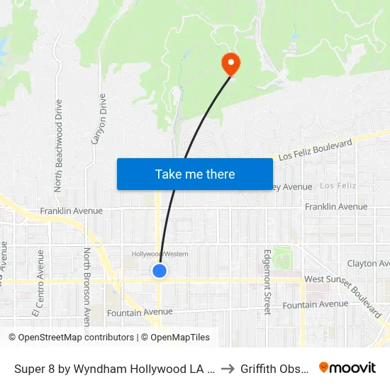 Super 8 by Wyndham Hollywood LA Area Los Angeles to Griffith Observatory map