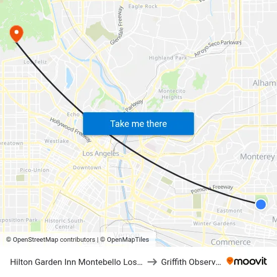 Hilton Garden Inn Montebello Los Angeles to Griffith Observatory map