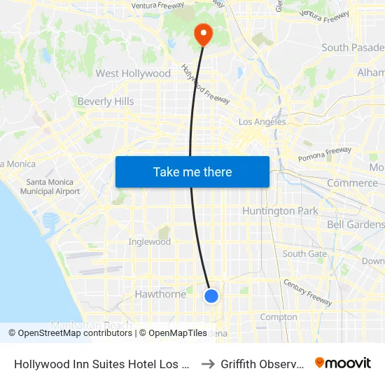 Hollywood Inn Suites Hotel Los Angeles to Griffith Observatory map