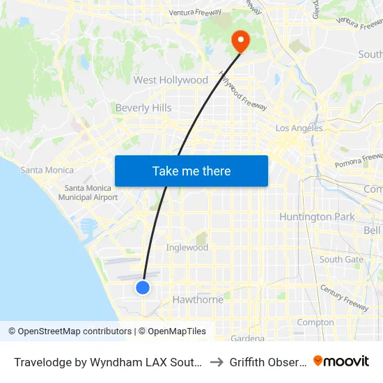 Travelodge by Wyndham LAX South El Segundo to Griffith Observatory map