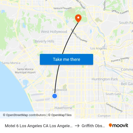 Motel 6 Los Angeles CA Los Angeles LAX Inglewood to Griffith Observatory map