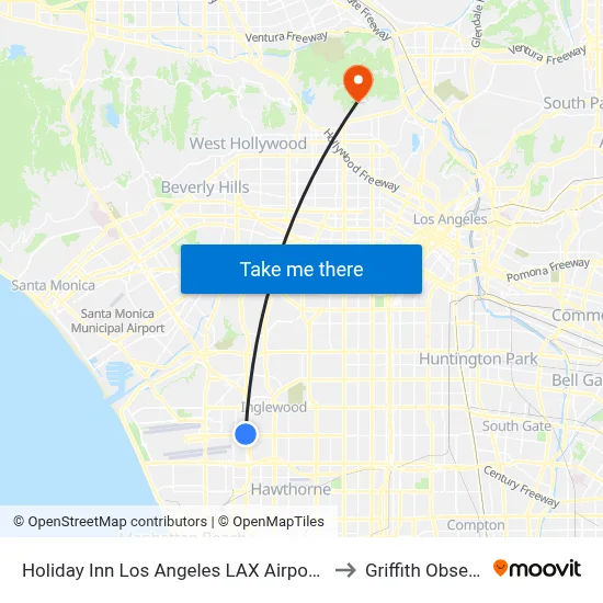 Holiday Inn Los Angeles LAX Airport an IHG Hotel to Griffith Observatory map