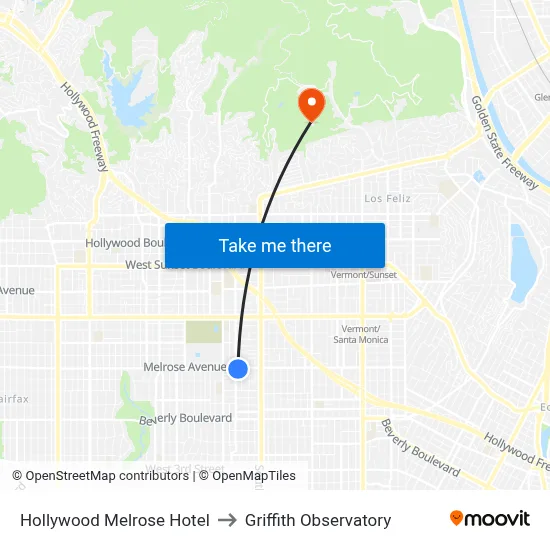 Hollywood Melrose Hotel to Griffith Observatory map