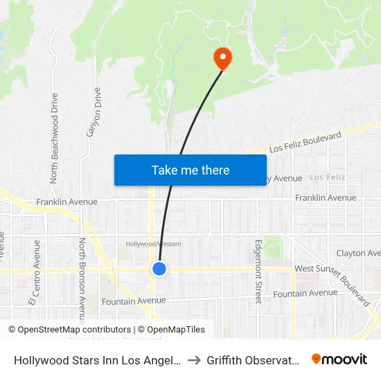 Hollywood Stars Inn Los Angeles to Griffith Observatory map