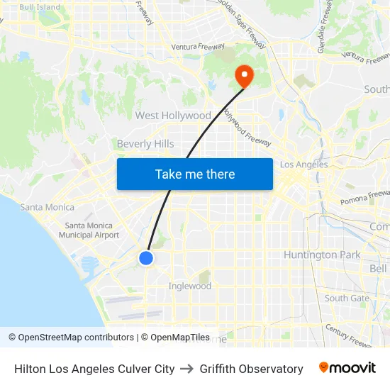 Hilton Los Angeles Culver City to Griffith Observatory map