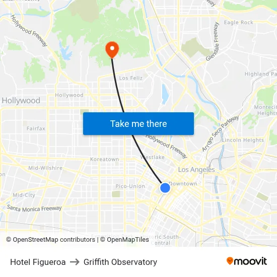 Hotel Figueroa to Griffith Observatory map
