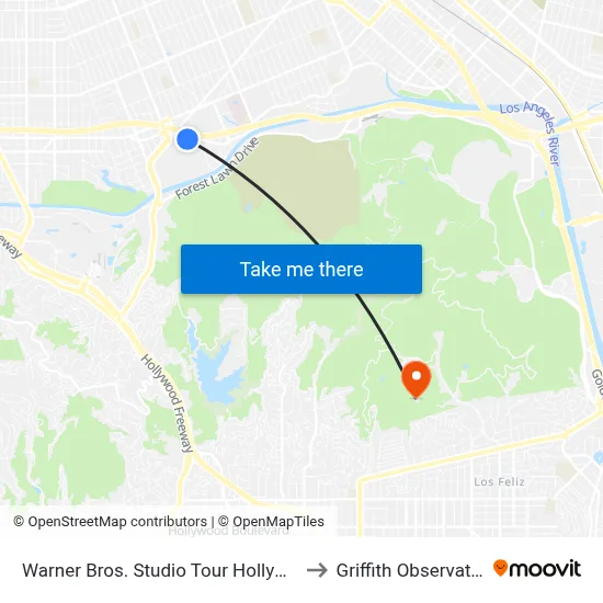 Warner Bros. Studio Tour Hollywood to Griffith Observatory map