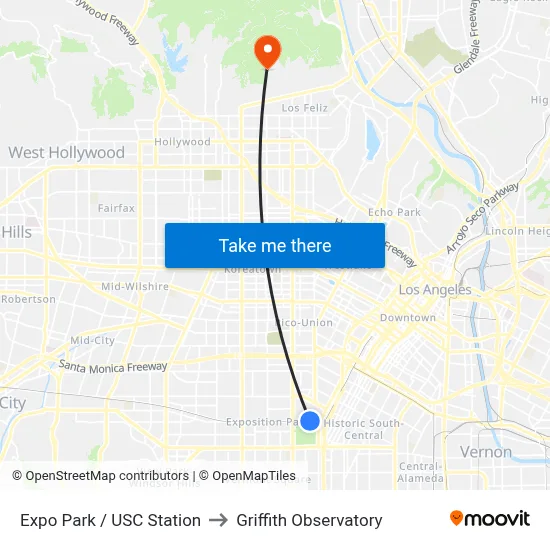 Expo Park / USC Station to Griffith Observatory map