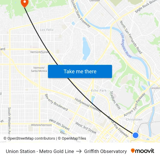 Union Station - Metro Gold Line to Griffith Observatory map