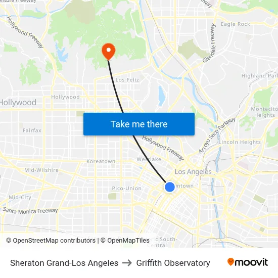 Sheraton Grand-Los Angeles to Griffith Observatory map