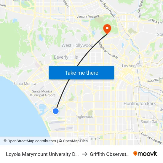 Loyola Marymount University Drive to Griffith Observatory map
