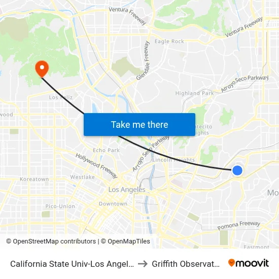California State Univ-Los Angeles to Griffith Observatory map