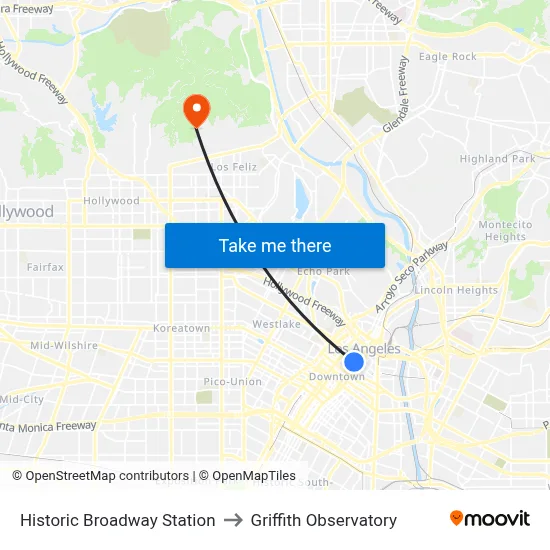 Historic Broadway Station to Griffith Observatory map