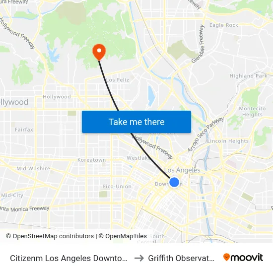 Citizenm Los Angeles Downtown to Griffith Observatory map