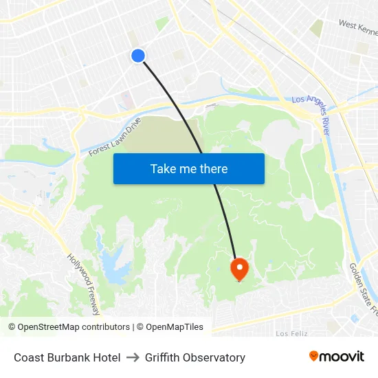 Coast Burbank Hotel to Griffith Observatory map