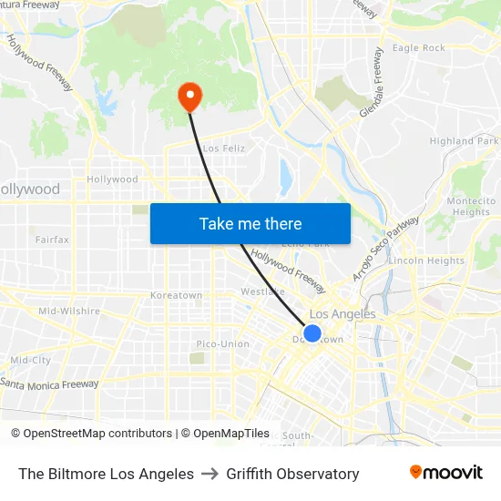 The Biltmore Los Angeles to Griffith Observatory map