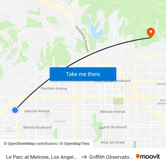 Le Parc at Melrose, Los Angeles to Griffith Observatory map