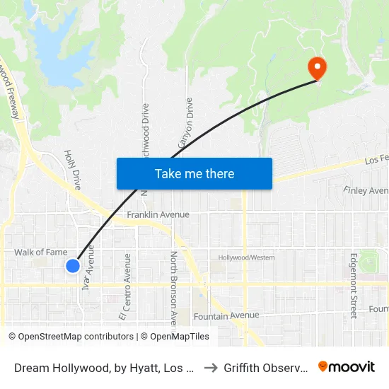 Dream Hollywood, by Hyatt, Los Angeles to Griffith Observatory map