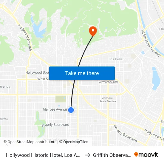 Hollywood Historic Hotel, Los Angeles to Griffith Observatory map