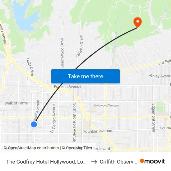 The Godfrey Hotel Hollywood, Los Angeles to Griffith Observatory map