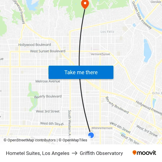Hometel Suites, Los Angeles to Griffith Observatory map