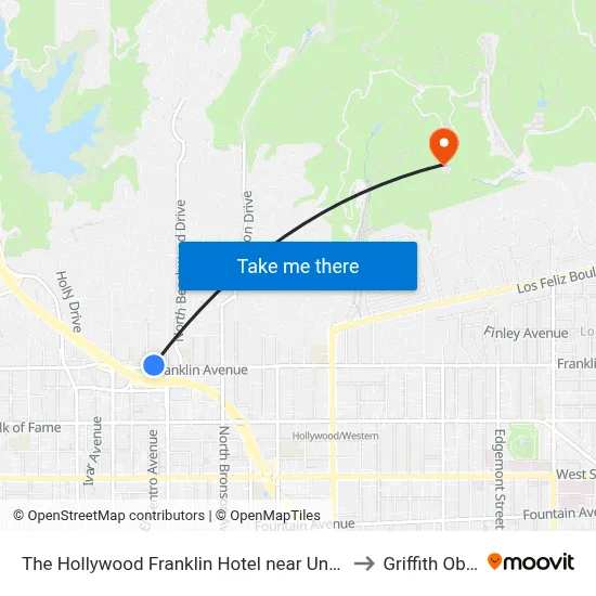 The Hollywood Franklin Hotel near Universal Studios, Los Angeles to Griffith Observatory map
