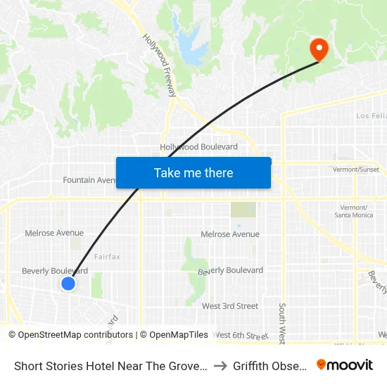 Short Stories Hotel Near The Grove, Los Angeles to Griffith Observatory map