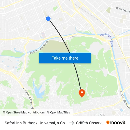 Safari Inn Burbank-Universal, a Coast Hotel to Griffith Observatory map