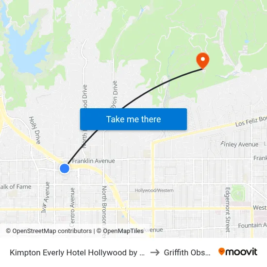 Kimpton Everly Hotel Hollywood by IHG, Los Angeles to Griffith Observatory map
