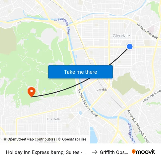 Holiday Inn Express &amp; Suites - Glendale Downtown to Griffith Observatory map