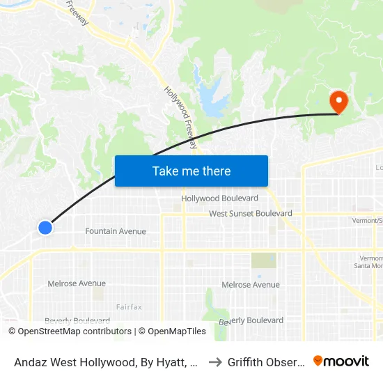 Andaz West Hollywood, By Hyatt, Los Angeles to Griffith Observatory map