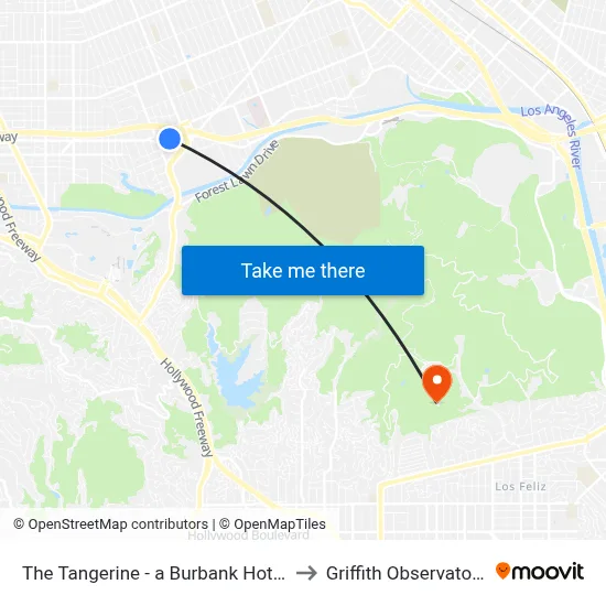 The Tangerine - a Burbank Hotel to Griffith Observatory map
