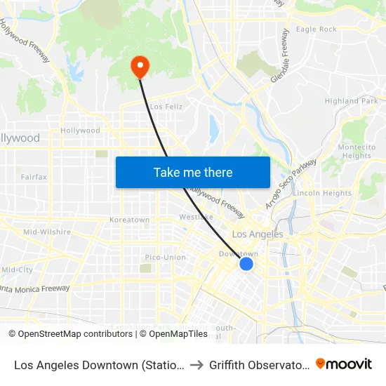 Los Angeles Downtown (Station) to Griffith Observatory map