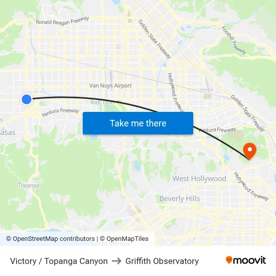 Victory / Topanga Canyon to Griffith Observatory map