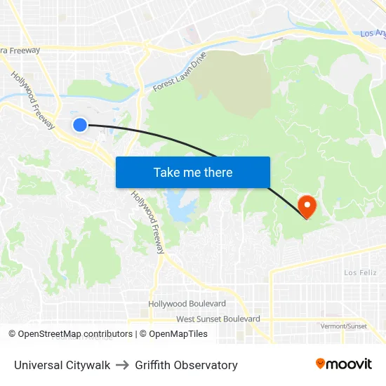 Universal Citywalk to Griffith Observatory map