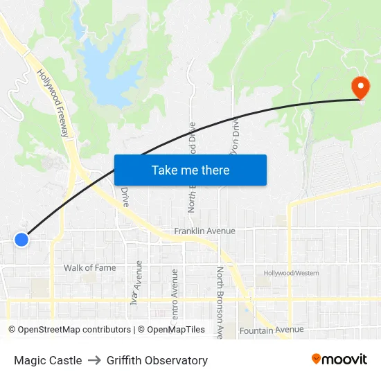 Magic Castle to Griffith Observatory map