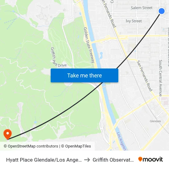 Hyatt Place Glendale/Los Angeles to Griffith Observatory map