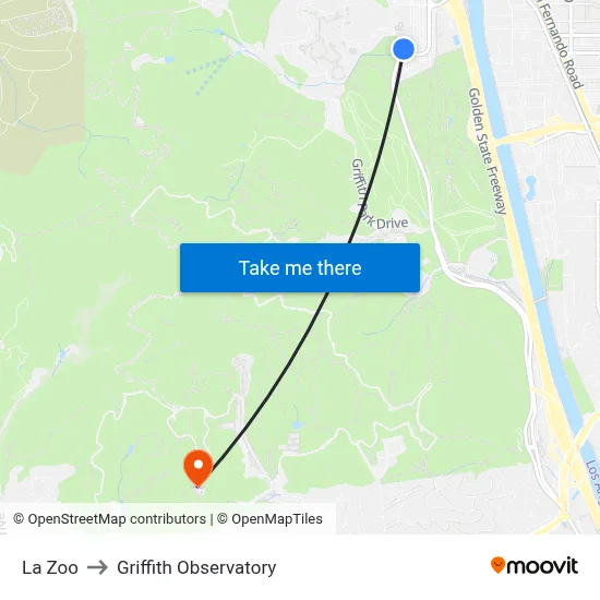 La Zoo to Griffith Observatory map