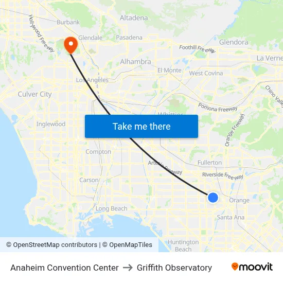 Anaheim Convention Center to Griffith Observatory map