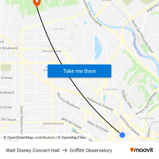 Walt Disney Concert Hall to Griffith Observatory map