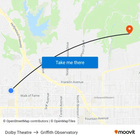 Dolby Theatre to Griffith Observatory map