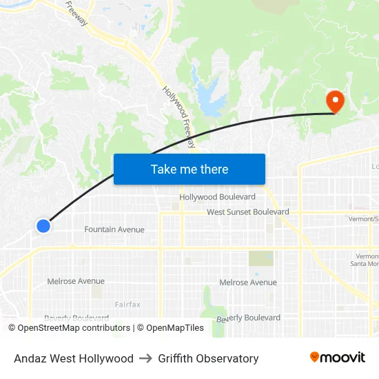 Andaz West Hollywood to Griffith Observatory map