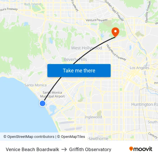 Venice Beach Boardwalk to Griffith Observatory map