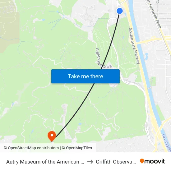 Museum Of The American West to Griffith Observatory map