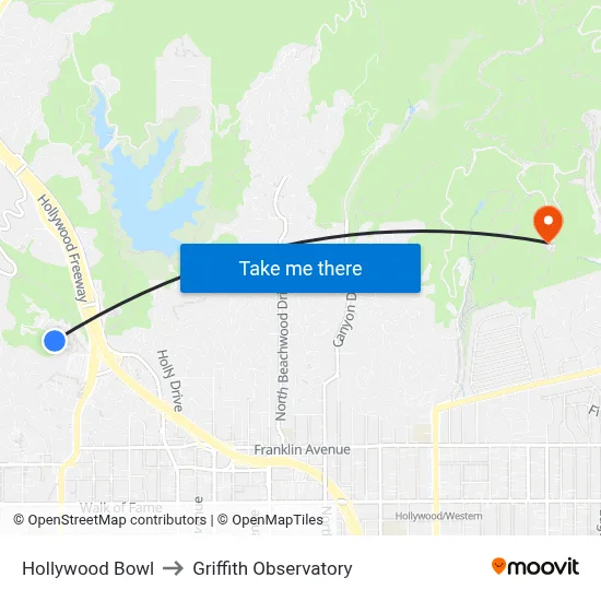 Hollywood Bowl to Griffith Observatory map
