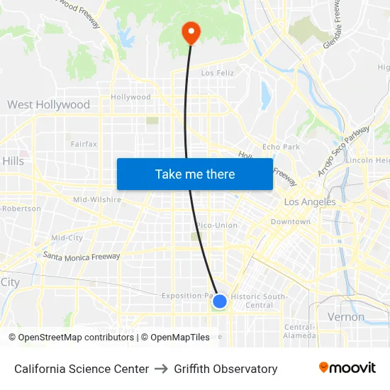 California Science Center to Griffith Observatory map