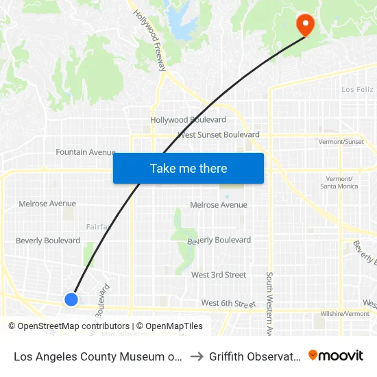 Los Angeles County Museum Of Art to Griffith Observatory map
