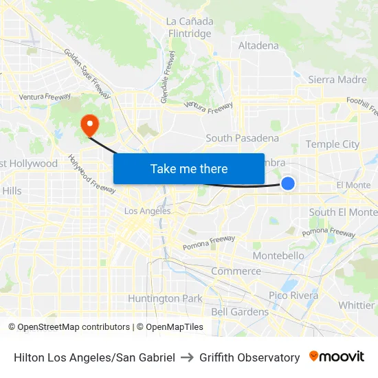 Hilton Los Angeles/San Gabriel to Griffith Observatory map