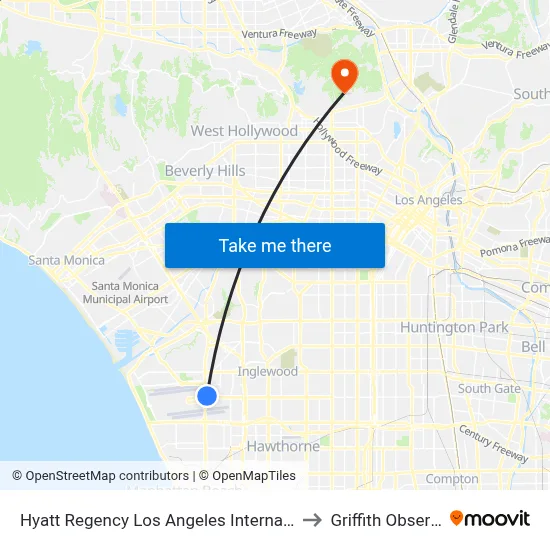 Hyatt Regency Los Angeles International Airport to Griffith Observatory map
